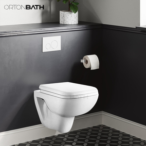 ORTONBATH <span class=keywords><strong>Toilette</strong></span> suspendue murale traditionnelle sans monture <span class=keywords><strong>Toilette</strong></span> suspendue en céramique sans monture avec housse de siège en PP - Product Image 2