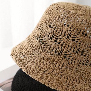 New Solid Color Simple Jacquard Knitted Hollow Out Bucket Hat Women Summer Breathable Sunshade <b>Sunscreen</b> Sun Hat - Product Image 3
