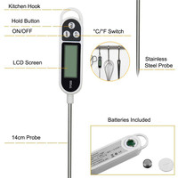 Termometer Memasak Digital dengan Probe Panjang, Layar LCD Auto-Off, Bersertifikasi CE, Warna Putih untuk BBQ, Daging, Gula & Susu