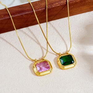 Fashion Pendant Necklace Gold Plated Snake Chain Geometric Square Bezel Setting Stone Daily Party Jewelry - Product Image 1