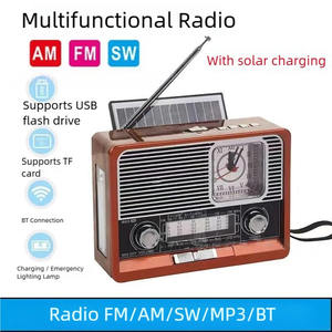 Radio Solar Portátil Retro de Emergencia con Bluetooth, Linterna LED de Madera, Reloj, USB/TF, Batería Recargable de 1200 mAh, para el Hogar, Viajes y Actividades al Aire Libre - Product Image 2