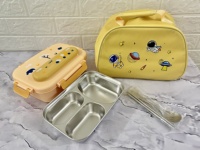 Boîte à lunch isotherme portable en acier inoxydable 316 avec compartiments, motif dessin animé personnalisé, mignonne, pour étudiants, avec couvercle en plastique de qualité alimentaire