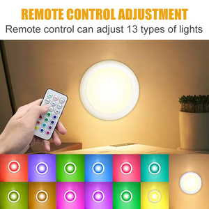 RGB Dimmable Color Changing <b>Rechargeable</b> Modern Bedroom Under Counter Closet Wardrobe Locker LED Puck Remote Control <b>Night</b> <b>Light</b> - Product Image 2