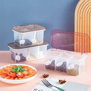 Tarro de especias para cocina con 3 compartimentos, tapa de plástico hermética con cucharas para almacenamiento de condimentos sólidos, tamaño M - Product Image 3