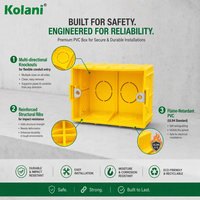 Caja de Conexiones Doble de PVC Amarillo Brillante Kolani de 2x4 Pulgadas, Caja Trasera para Montaje Empotrado y en Superficie con Tuerca Metálica Integrada