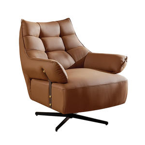 เก้าอี้พักผ่อนหนังแบบหมุนได้ทันสมัย เก้าอี้โซฟาเดี่ยวสำหรับห้องนั่งเล่น เก้าอี้นั่งสบายพร้อมฐานโลหะ - Product Image 4