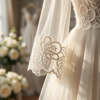 Dentelle de mariage blanche ivoire brodée à la machine avec des paillettes, 100% polyester, pour robe de mariée, voile, chaussures et sacs, OEM ODM