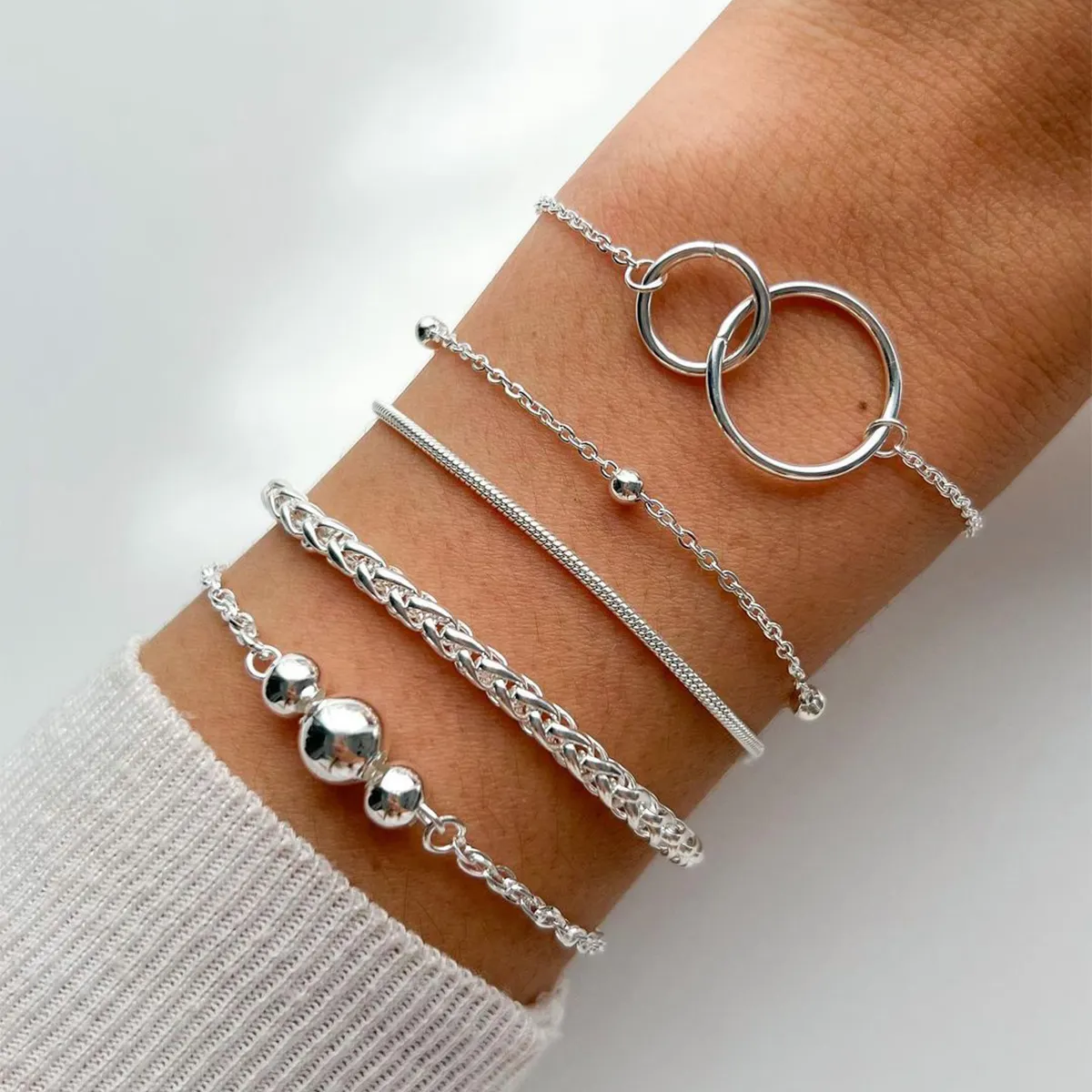 Sindlan 5-Piece Silver Bracelet for Lady Fashion Hand Chain Jewelry Gift
