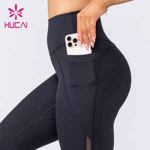 OEM HUCAI Logo personnalisé Patchwork Mesh Taille haute Leggings de yoga pour <span class=keywords><strong>femme</strong></span> Leggings de fitness avec poche - Product Image 2