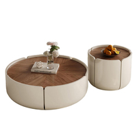 Ensemble de table basse moderne en bois massif de couleur crème de haute qualité avec plateau en verre trempé, design en forme de pétale, table d'appoint robuste et durable pour l'intérieur