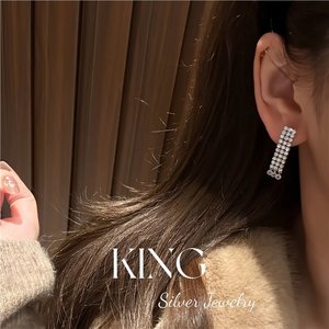 King Silver Jewelry S925 Sterling Silver Drop <b>Earrings</b> Full Diamond Tassel Party Fashion Luxury <b>Fine</b> Dangle <b>Earrings</b> - Product Image 3