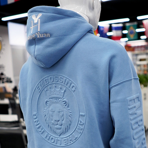 Hoodie décontracté unisexe en coton premium personnalisé, coupe oversize, avec broderie 3D sur les épaules, en maille épaisse et embossée - Product Image 4
