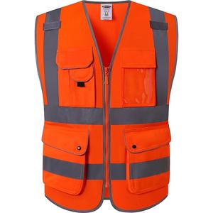 Gilet de sécurité orange haute visibilité avec bandes réfléchissantes de deux pouces de large couvrant la taille, la poitrine, les épaules et le dos - Product Image 2