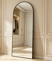 Miroir sur pied moderne arqué pleine longueur, épaisseur 4 mm, cadre en alliage d'aluminium, verre trempé, pour chambre et salon