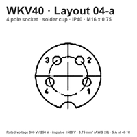 Connecteur M16 4 broches WKV 40 (300V) Prise femelle à bornes à souder IP40 Prise aviation ronde à angle droit Numéro de pièce standard