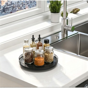 Modern Double Tier Kitchen Organizer Stainless Steel Waterproof Countertop Seasoning <b>Rack</b> with Rotatable Turntable Storage - Product Image 4