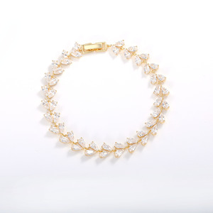 European American Zircon <b>Bracelet</b> For Women Plant Shape Wedding Jewelry Silver Tone Claw Setting Fashionable Elegant Light - Product Image 5