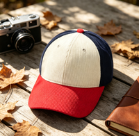 Cappellino da Baseball a 6 Pannelli in Velluto a Coste Bicolore con Logo Personalizzato all'Ingrosso per Uomo, Casual, Sport e Viaggi