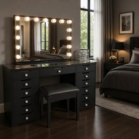 Table de Maquillage Moderne en Bois avec Miroir LED, Tiroirs de Rangement, Convertible et Durable – Vente en Gros