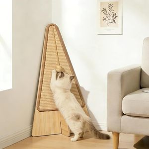 Wooden Corner Standing Cat <b>Scratching</b> <b>Post</b> 66x36x1.2cm Durable Solid Wood Cat Tree Natural Color - Product Image 1