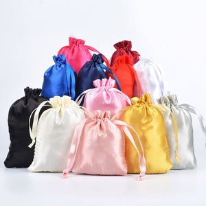 Sac à cordon en satin de soie personnalisé en gros, doux, avec logo, pour bijoux, cadeaux de mariage, pochette anti-poussière, emballage - Product Image 1