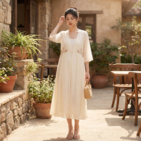 Nouvelle Robe Longue Décontractée Style Chinois Élégante, Robe Maxi Modeste à Demi-Manches, Grande Taille Brodé pour Femme, Robe Évasée Ample