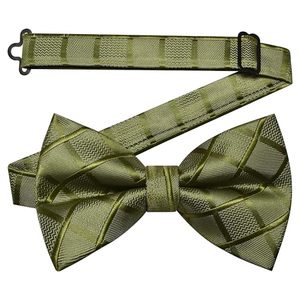 Ensemble Nœud <span class=keywords><strong>Papillon</strong></span> et Pochette de Costume Gusleson Vert Olive, en Soie à Carreaux, Pré-noué et Ajustable, pour Mariage, avec Boutons de Manchette pour Homme - Product Image 2