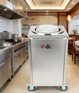 Carrito dispensador con placa calefactora de acero inoxidable de 12''/300mm, 2x50 platos, para hotel y restaurante - Product Image 1