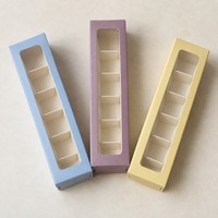 Boîte à tiroir rectangulaire rose laminée mate avec fenêtre transparente, boîte en papier personnalisée pour macarons