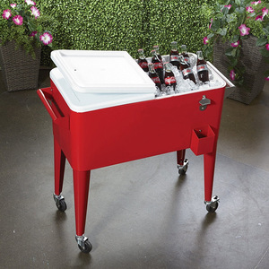Glacière rétro de style américain pour camping en extérieur, grande capacité 80L, avec chariot de transport pour boissons froides et boissons gazeuses - Product Image 6