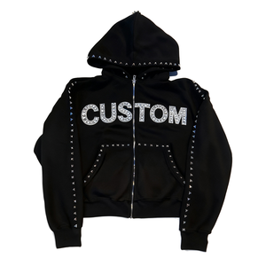 Vêtement de rue vintage 100% coton, sans taxe aux États-Unis, fermeture éclair, tissu éponge français épais, délavage à l'acide, strass, appliqué délavé au soleil, broderie - Product Image 2