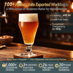 Vaso de Vidrio Transparente de 490 ml para Beber Diariamente, Alta Transparencia del 95 Por Ciento, Elegante Vaso de Vidrio con Base para Sundae, para Cerveza y Mojito - Product Image 1