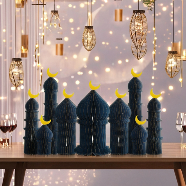 DAMAI Muslim Islamic Eid Mubarak Moon Castle Temple Honeycomb Ornaments Table Ramadan Accessories Ramadan Decorations 2025