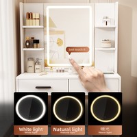 Table de maquillage OEM personnalisée en MDF avec miroir LED éclairé, tabouret de maquillage, design américain, pour chambre à coucher, salon, multifonction
