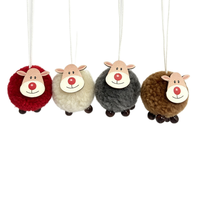Fournisseur en gros de nouveaux ornements de Noël en polyester et laine d'agneau, pendentifs rennes colorés en quatre pièces, accessoires de déguisement pour fêtes