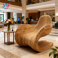Fauteuil de détente contemporain en bois massif ondulé |   Chaise durable et écologique pour chambre à coucher, salon, bureau à domicile, patio