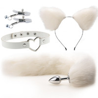 26 types d'ensembles : Kit de cosplay BDSM sexy avec pinces à tétons, ensemble d'oreilles, fourrure violette et rouge, et plug anal queue de renard pour femmes