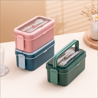 Boîte à bento en plastique à double couche de 950 ml, récipient pour le déjeuner au micro-ondes, forme rectangulaire pour enfants