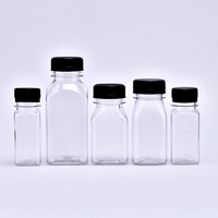 Botol Minuman Plastik Persegi Transparan 60ml 120ml 150ml 250ml 500ml Laris Manis, Botol Jus Buah dengan Tutup Hitam
