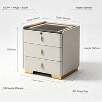 Table de chevet intelligente de luxe à 3 tiroirs avec lumière ambiante LED en verre, serrure à code, armoire de rangement pour chambre à coucher, mobilier d'hôtel