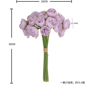 Ramo de 27 Cabezas de Peonías y Camelias Artificiales con Rosas Hechas a Mano y Rafia para Bodas, Decoración del Hogar y Eventos - Product Image 5