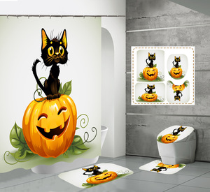Set di tende da doccia in poliestere di Halloween personalizzato con cabina Horror zucca fantasma notte foresta <span class=keywords><strong>bagno</strong></span> decorazione antiscivolo tappeto <span class=keywords><strong>bagno</strong></span> - Product Image 1
