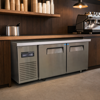 Table réfrigérée commerciale en acier inoxydable à 2 portes avec compresseur, alimentation électrique, durable et économe en énergie