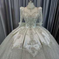 Robe de mariée Jancember CM95 Illusion Neckline avec corsage perlé argenté et jupe à sequins en satin pour événements royaux