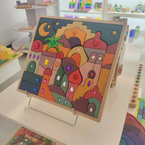 Grapat Waldorf inspiré jouets en bois <span class=keywords><strong>Grimms</strong></span> peint à la main arc-en-ciel <span class=keywords><strong>Puzzle</strong></span> bloc de construction ensemble Montessori jouets éducatifs pour les enfants - Product Image 2