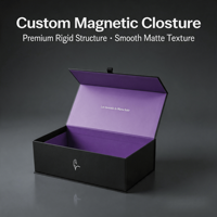 Boîte rigide élégante noire mate avec fermeture magnétique doublée violet vif pour la mode de boutique – Choix mondial