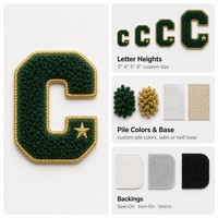 Patch Lettre Chenille C 5 Pouces Vert Forêt Or Broderie 3D Gonflée Étoile Alphabet Thermocollant pour Veste de Baseball Casquette Personnalisée