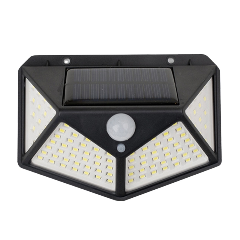 Лучшая наружная настенная лампа на солнечных батареях для заднего двора, сада, лестницы, 4 стороны, 100 светодиодов, датчик движения, светодиодный солнечный светильник