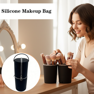Portable Silicone <b>Makeup</b> Brush Storage Holder & Bag Soft Waterproof Durable Double Cup Organizer for <b>Vanity</b> Travel Office Use - Product Image 1