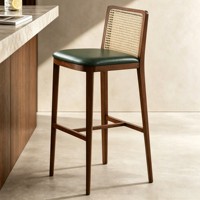 Tabourets de bar vintage modernes en bois massif et rotin, avec repose-pieds en cannage, sans accoudoirs, pour îlot de cuisine, comptoir, bar, pub, club, restaurant